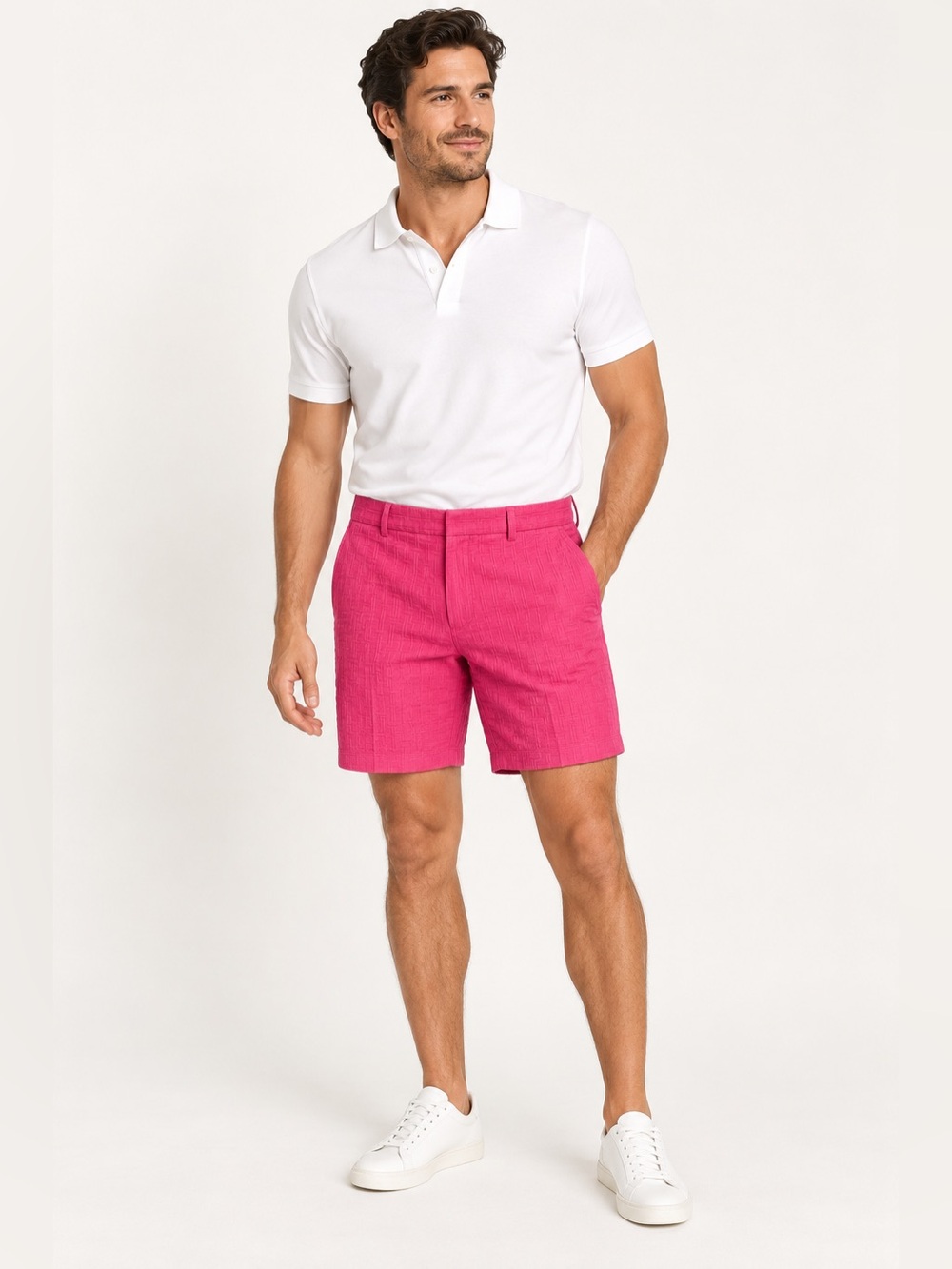 Mr Turk Trina Turk Pink Textured Jacquard Tailored Shorts Men’s 32 Palm Springs